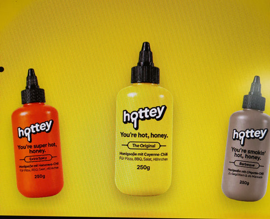 HOTTEY  - Bundle - TRIO scharfe HonigSauce  HOT HONEY   3 x 250 ml  Quetschflasche