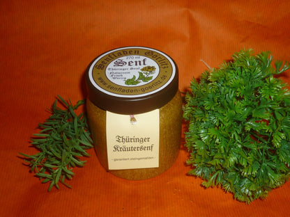 SchabzigerKlee Senf 270ml Thüringen  rustikaler Tontopf