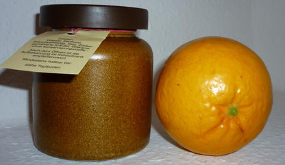 Orangen Senf 270ml Thüringen steingemahlen rustikaler Tontopf