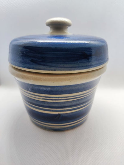 Bautzener Senftopf blau geringelt - incl. Bautzner Becher