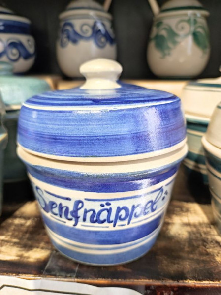Senftopf - blau -Senfnäppel- Keramik - incl. Bautzner Becher