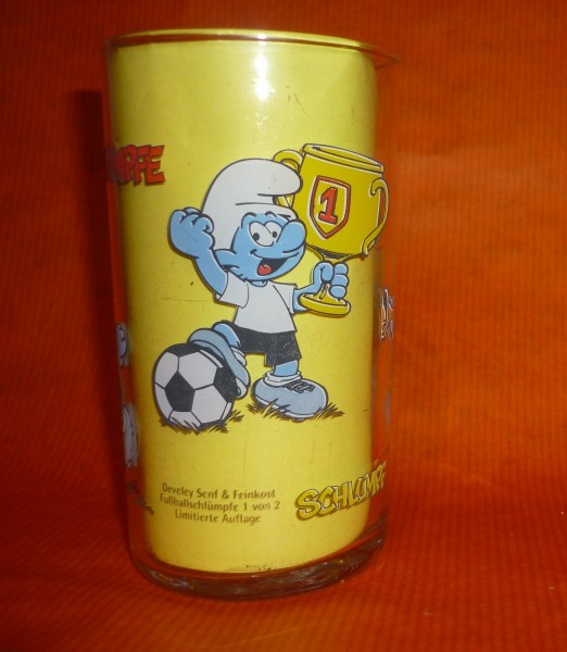 Die Schlümpfe Schlumpf -Fussball Kopfball- Sammelglas develey