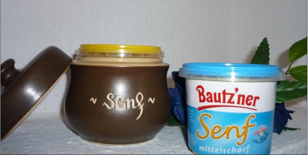 Senftopf - Keramik - Senf - braun incl. Bautzener Becher