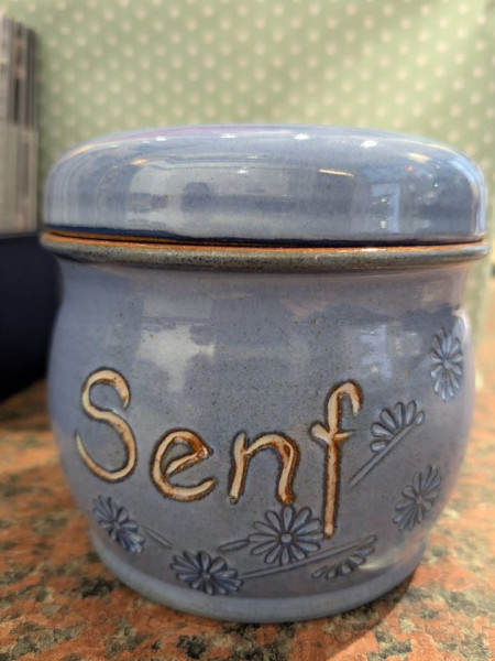 Senftopf blau Senf -Bautzener- Keramik glänzend- incl. Bautzner Becher