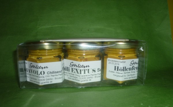 Scharfer Dreier 3 x 40 ml Chili Senf Geschenkidee 3er