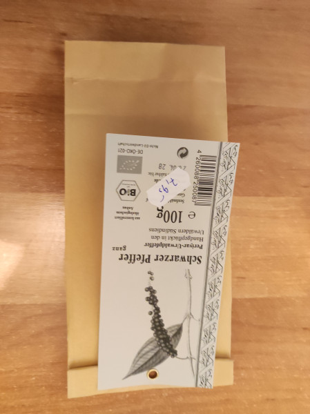 Pfeffer schwarz ganze Körner 100g Bio südindischer Urwalpfeffer