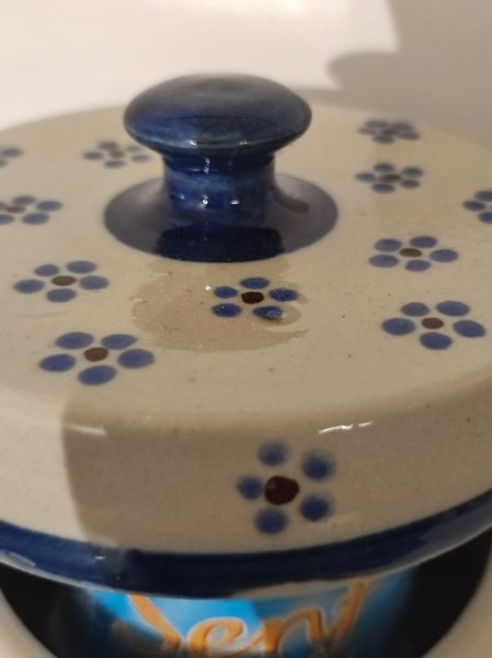 Senftopf blumig -Bautzener- Keramik - incl. Bautzner Becher