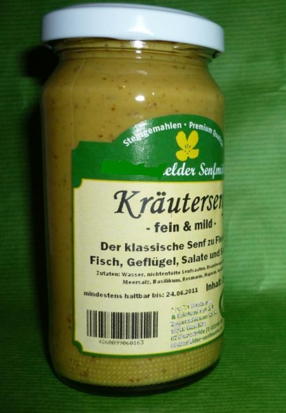 Jäger Senf Thüringen 270ml ( Wildkräuter) steingemahlen rustikaler Tontopf