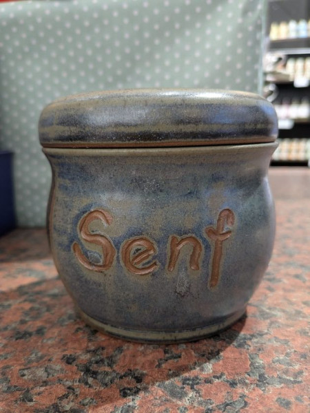 Senftopf grün -Senf - -Bautzener- Keramik glänzend- incl. Bautzner Becher-