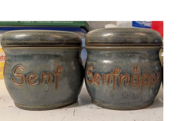 Senftopf grün Senfnäppel -Bautzener- Keramik glänzend- incl. Bautzner Becher