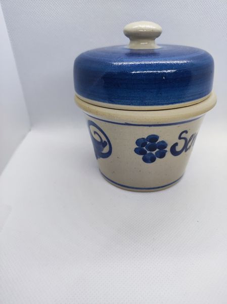 Senftopf - blau -Senfnäppel- Keramik - incl. Bautzner Becher